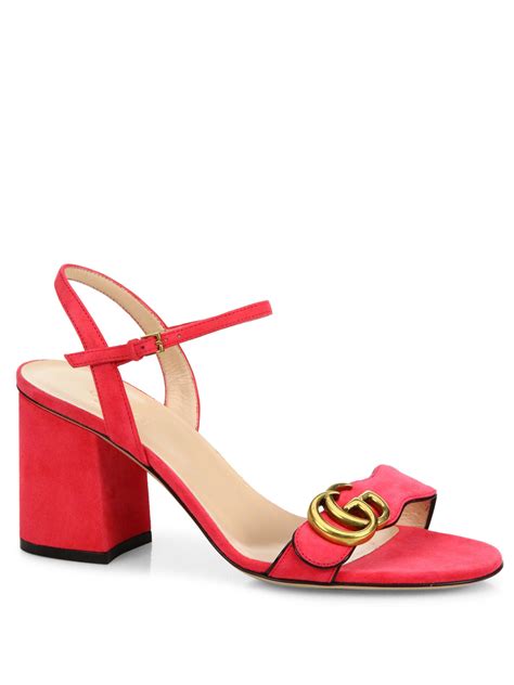 gucci pink block heels|Gucci marmont block heel sandals.